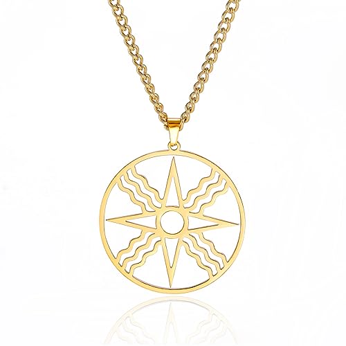 VASSAGO Collar con colgante de símbolo de sello de trébol, colgante de dios del sol, collar de moda con símbolo de sol para hombres y mujeres, joyería de acero inoxidable, Acero inoxidable