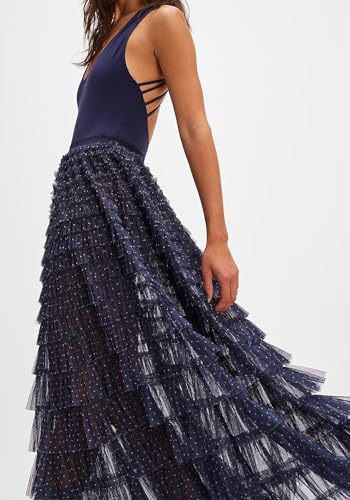 Women Y2k Maxi Slip Skirt Elastic Waist Lace Pleated Ruffle Long Skirts Flowy Tiered Layered Skirts Underskirt2