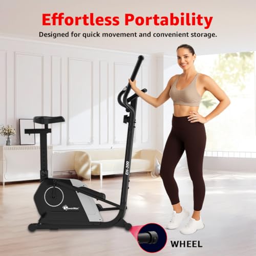 Image of PowerMax Fitness EH-300 Elliptical Cross Trainer for Home Use | 110KG Max User | 6KG Flywheel | 14-Level Magnetic Resistance | Adjustable Seat, LCD Display | Quiet Belt Drive for Full Body Pro Workout