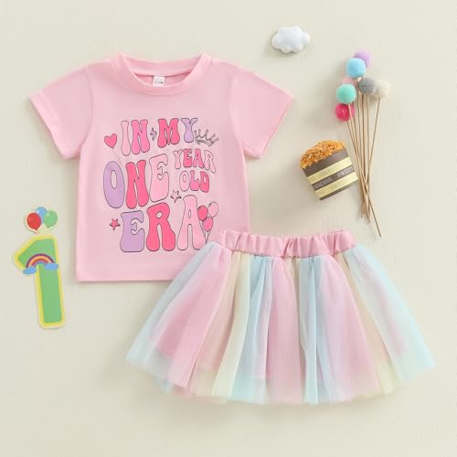 Toddler Infant Baby Girls 1st Birthday Outfits Summer 1 Year Old Clothes Short Sleeve Tops + Tutu Skirt Set3