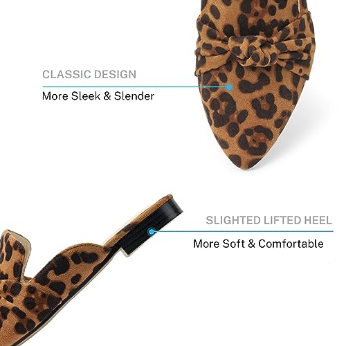 Musshoe Mules For Women Comfortable Pointed Toe Backless Slip-On Slides Loafer Flats With Knot,Leopard 6 #TOP6