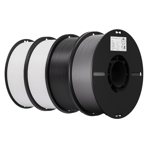 Image of Creality 3D Printer Filament 1.75mm 4KG, PLA Filament Bulk + /- 0.02mm, 4 Pack 1kg Spool(2.2lbs) 3D Printing Filament Fits for Most FDM 3D Printers, White White Black Grey