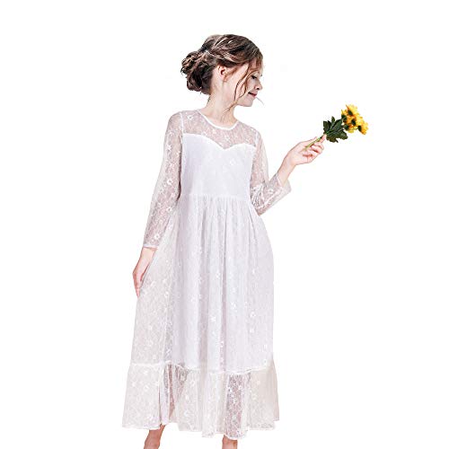 Sunny Fashion Girls Lace Long Sleeve Flower Girl Dress Holy Communion Size 7-144