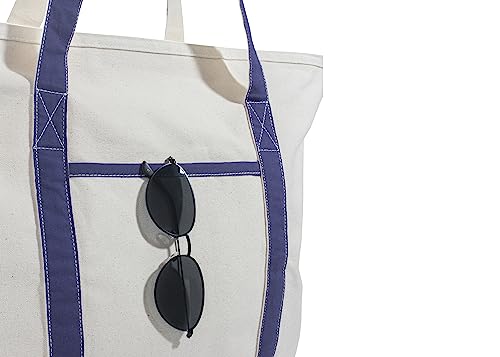 Image of Extra Large Heavy Duty Canvas Tote Bag - 22 Inches Wide, Zipper Top, Sturdy, Double Stitched, 100% Cotton, Reusable, Washable - Perfect for Picnic, Grocery, Beach, and Shopping Bag (Navy Blue)