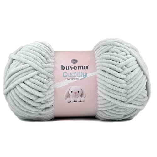 Image of Cuddly Velvet Chenille Yarn, Super Soft Fluffy Bulky for Knitting Crocheting Crafting Blanket Amigurumi, Durable for Shedding, 100 Gram (3.53 Ounces) 109 Yards (100 Meters) (Light Gray)