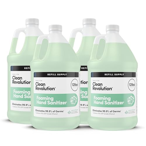 Image of Clean Revolution Foaming Hand Sanitizer 128 oz Refill Bottle 4-Pack, Gentle, Aloe Scented, 70% USP Medical Grade Ethanol, Medical Facility Compliant - Made in USA