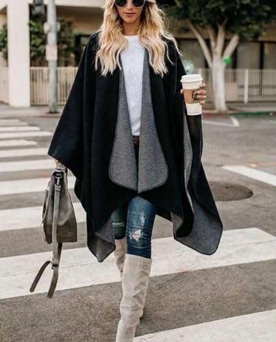Image of Bestshe Women's Boho Open Front Poncho Plaid Shawl Wrap Cape