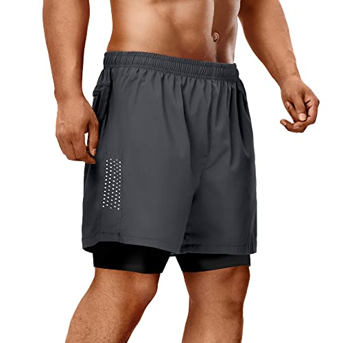 Fioneca 2 In 1 Running 5 Inch Inseam Shorts Men Breathable Mesh, Quick Dry Mens Athletic Shorts For Men Gym Sports Training(Dark Gray,Xl) #TOP2