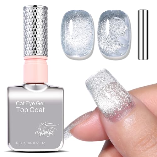 5-in-1 Cat Eye Gel Polish 15ml No Base/Top Coat Needed All-in-One Formula, Beginner-Friendly Magnetic Nail Polish with Magnet Stick, Fast Curing for Home DIY Manicure (Silver)