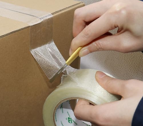 Image of BOMEI PACK 12PACK Reinforced Packing Tape, 5.5Mil 2Inx 55Yds, Heavy Duty Filament Strapping Tape 2inch for Packing Shipping, Moving and Storage, Total 660yds