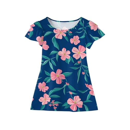 Girls' Floral Print Dress Short Sleeve Crewneck Casual Summer Clothes Party Holiday Sundress Ages 3-11 Years2