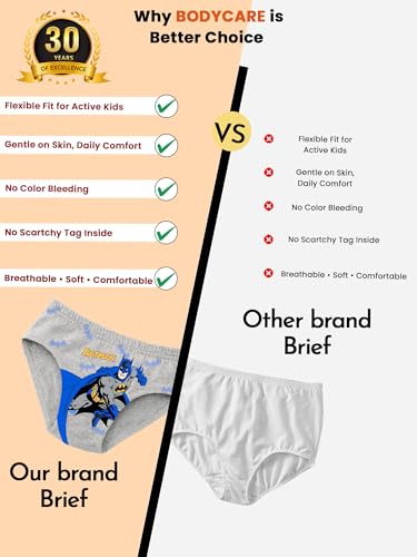 Image of BODYCARE Justice League Boys Cotton Brief Pack of 3 | Superhero Printed Kids Innerwear | Soft Breathable Cotton | Ultra Soft Elastic Waistband | Comfortable Underwear