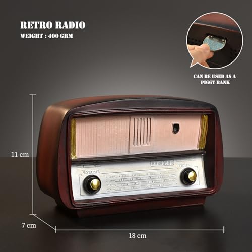 Image of Spiaty Synthetic Resin Vintage Decorative Radio Model for Home Living Room Decorations, Retro Style Table Ornament, Brown Wooden Design