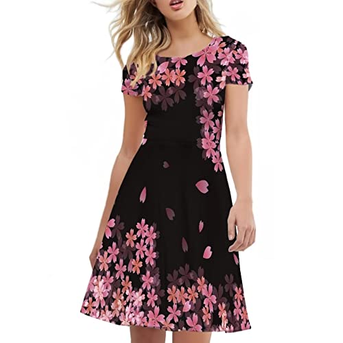 Image of Biyejit Women's Summer Casual Short Sleeve T-Shirt Swing Dress Crew Neck Plus Size S-4XL