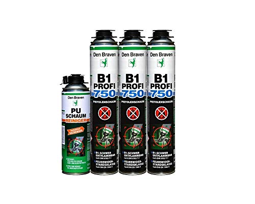 Preisvergleich Produktbild Brandschutzschaum B1 Den Braven 750ml, schwer entflammbar, feuchtigkeitshärtend 3 Stück + Reiniger