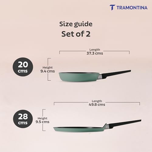 Image of TRAMONTINA Aura Cookware Set of 2- Frypan 20cm, Dosa tawa 28cm | Reinforced Ceramic Non-Stick Cookware | Quick & Even Heating | Low-Oil Cooking | Bakelite Handle | Induction & Gas | Sea Green