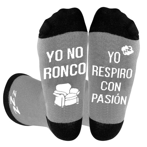 DPKOW España Calcetines Hombre Divertidos, Regalos Originales para Hombre Calcetines Graciosos, Meias Homem Algodão, Regalos para él Papá Abuelo, Funny Socks Men, YO NO Ronco, YO RESPIRO con PASIÓN