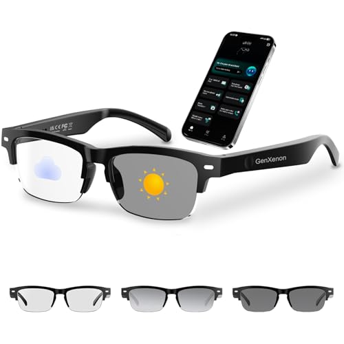 Image of AI Smart Glasses for Women Men, Anti-blue Light & Photochromic Lenses, Open-ear Half-frame Design, 26.1g Lightweight Music Eyeglasses, Bluetooth Glasses with Speakers for Travel Sports Business（YX01-A