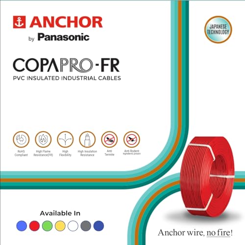 Anchor by Panasonic 1 mm COPAPro FR Electrical Wire, 90 Meter Fire Resistant Single Core PVC insulated Pure Copper Wire, Anti Rodent Anti Termite Flexible Wire for Connections (RED, 96138RD)