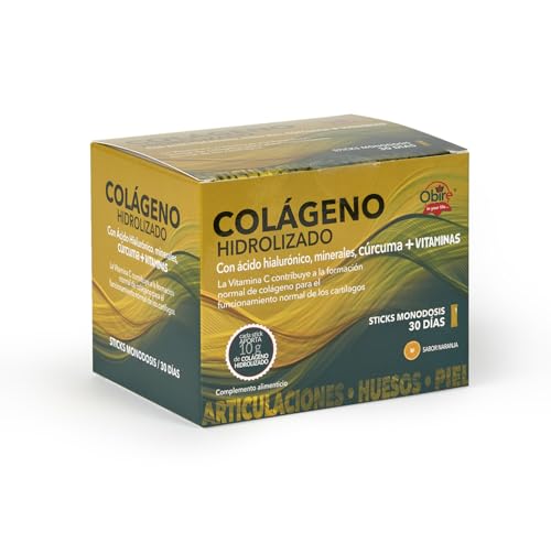 Obire | Colágeno Hidrolizado con Ácido Hialurónico | 30 Sticks Monodosis | 1 Mes | Minerales, Cúrcuma y Vitaminas | Articulaciones y Huesos