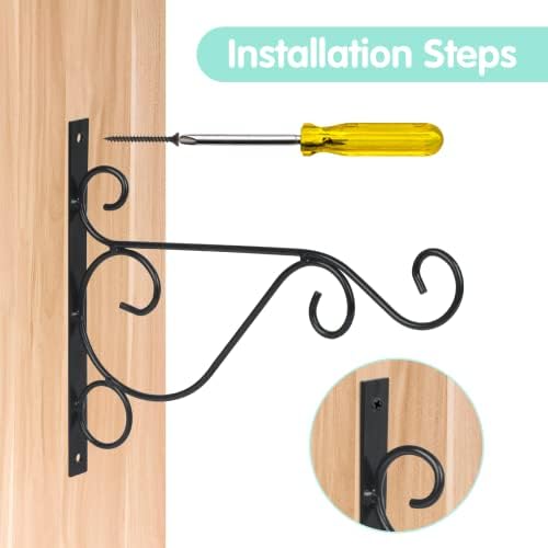DUSPIRO 2 Pack Wall Hanging Plant Brackets Hanging Basket Brackets Plant Hooks Outdoor Garden Metal Planter Hanger with Screws for Hanging Flower Pots Lanterns Bird Feeder Wind Chimes