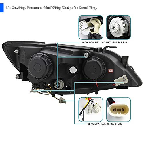 Spec-D Tuning Glossy Black Projector Headlights LED Signal Strip Compatible with 2001-2005 Lexus IS300 With Factory Xenon Headlight Left + Right Pair Headlamps Assembly