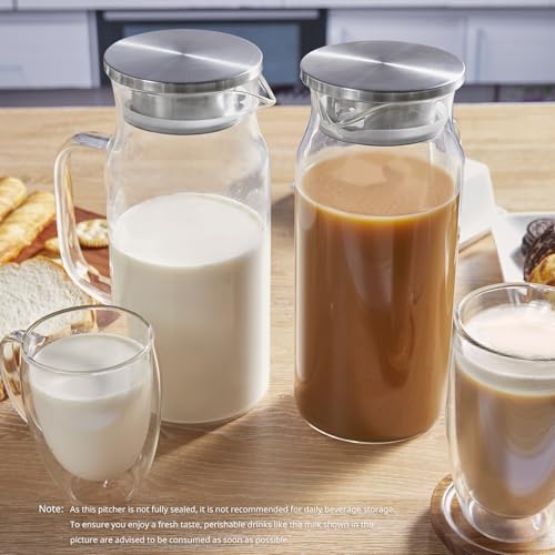 Image of Bivvclaz 3 Pack 2 Liter 68 oz 2.1 Qt Glass Pitcher with Lid and Handle, Water Pitcher for Fridge, Glass Carafe for Hot /Cold Water, Large Iced Tea Jug for Coffee, Juice and Homemade Beverage