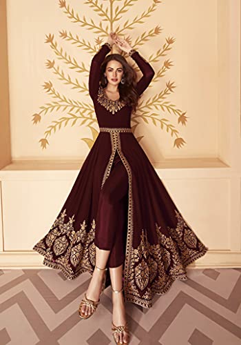 Image of Divine International Trading Co Women's Faux Georgette Semi Stitched Top with Santoon Fabric Bottom and Faux Georgette Dupatta Embroidered Front Slit Anarkali Dress