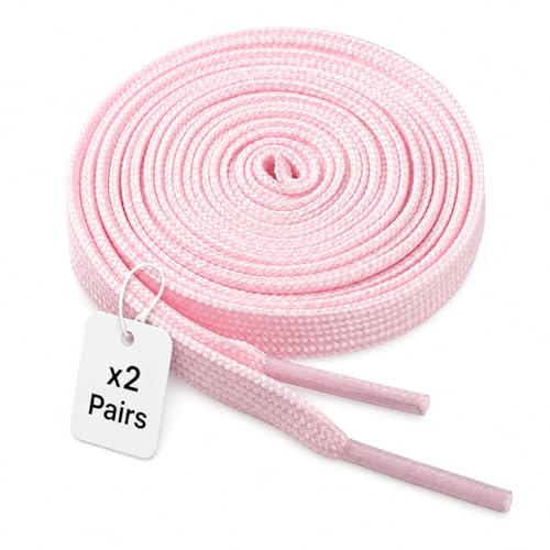 VGUBLG 2 Pairs Shoelaces for Sneakers 8 mm Wide Flat Shoelace for Kids Adults Athletic Replacement Shoe Laces Baby Pink 54