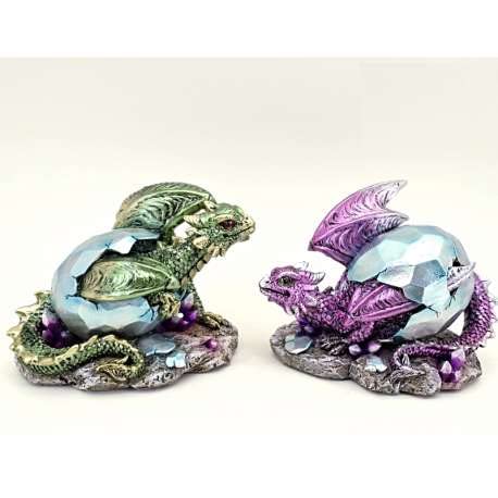 Statuette Dragon sorti de l'oeuf x2 Monde Féérique aux détails sculptés