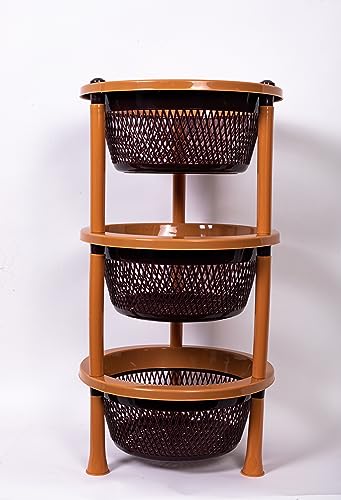 Image of TeDeMel Desire TESLA4 Virgin Plastic Dish Rack | 4-Layer Vegetable Tray Basket for Onion & Potato | Multipurpose Storage for Kitchen, Home & Office Use | Dark Brown
