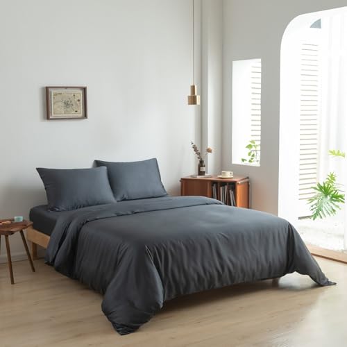 Boomba Bamboo Housse de couette 100% bambou biologique 100% bambou - avec goulot de bouteille en bambou (bleu espace, 140x200)