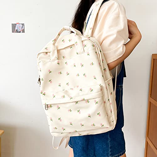Kawaii Backpack Floral Aesthetic Backpack for Women Carry On Backpack Large Capacity Canvas Backpack for Causal Travel4