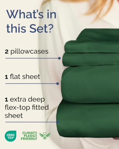 Image of Flex Top Split Head King Sheet Set - 4 Piece Extra Deep - Emerald Green