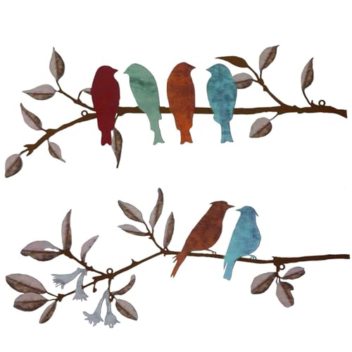 Decoración de pared de metal 2pcs pájaros vivos en una rama arte de pared de pájaros de metal imágenes de pájaros colgantes adornos de pájaros de metal rústicos para el jardín el hogar arte de pared d
