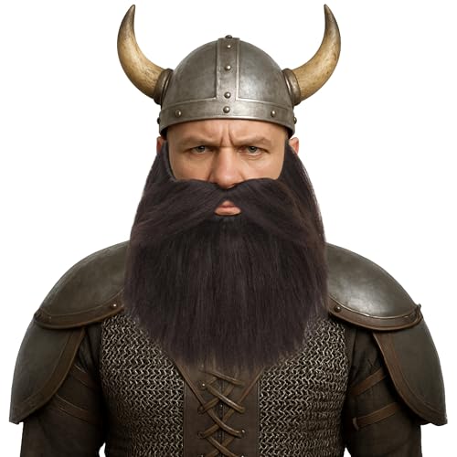 Yan Dream Brown Long Viking Beard and Mustache Fake Beard for Men Medieval Knight Dwarf Costume Facial Hair Accessory