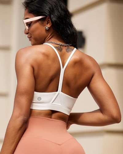 Image of RUNNING GIRL Sports Bras for Women,Y-Back Medium Support Workout Sports Bra Padded Racerback Supportive Bras Push up(WX3048 White S)