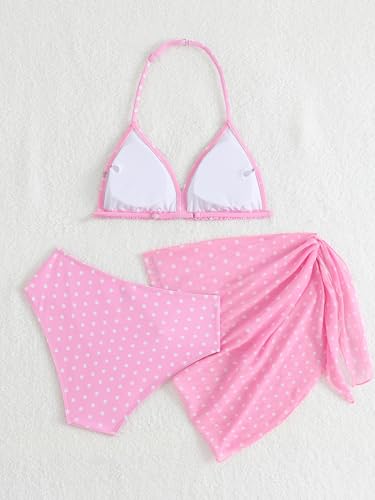 Image of SEGT Girl's 3 Piece Striped Bikini Swimwear Cute Swimsuits Bathing Suit High Waisted with Cover Up Beach Skirt