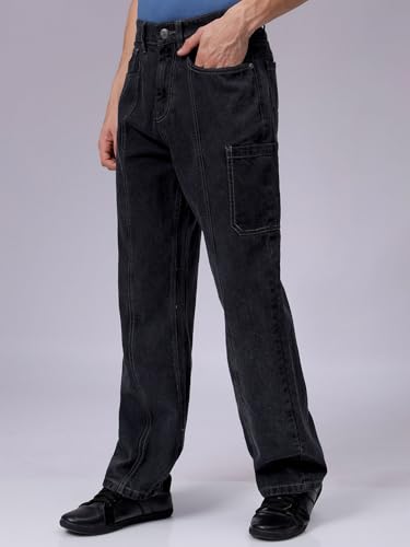 Image of The Indian Garage Co Men Loose Baggy Relaxed Fit Solid Mid-Rise Jeans