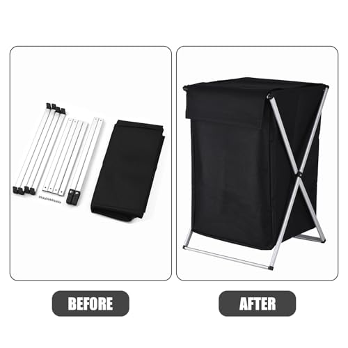 Panier à linge noir pliable pour optimiser l'espace, coffre de rangement 58 cm - 4