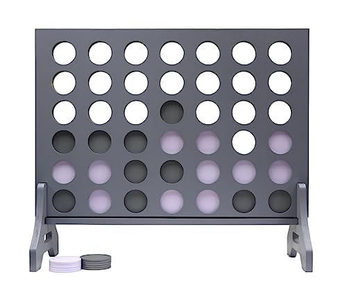 Image of Giant 4 in a Row Game for Family & Adults - Tailgating Pros Jumbo Grey Wooden Four in a Row Indoor & Outdoor Yard Game for Family Party Fun, Portable Activities for Patio, Backyard, and Camping