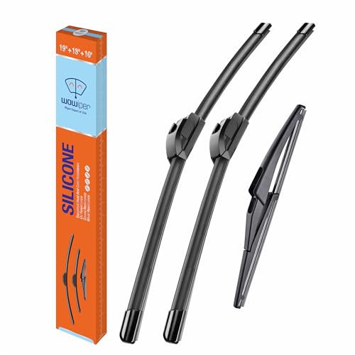 Image of Silicone Windshield Wiper Blades with Rear Wiper Blade for Mini Cooper 2011-2006, All-Season Automotive Replacement Windshield Wipers for My Car - 19 inch+18 inch+10 inch (Set of 3)
