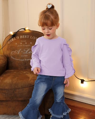 Image of Little Girls Clothes Kids Fall Winter Outfits Pant Set for Girl Age 4-8 | Girls Fall Winter Clothes, 2 Peices, Long Sleeve Shirt, Cute Clothing, Gifts, Family Photos, School, Christmas, Cotton Blend