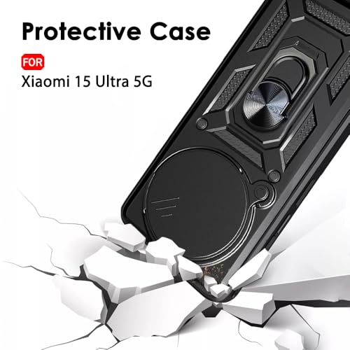 Image of TheGiftKart Tough Armor Bumper Back Cover Case for Xiaomi 15 Ultra 5G | Kickstand & Ring Holder | 360 Degree Protection Back Cover Case for Xiaomi 15 Ultra 5G (PC & TPU, Rotating Camera Cover, Black)