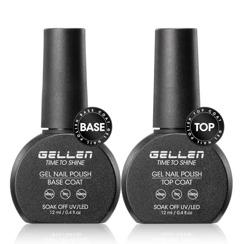 GELLEN Gel Base and Top Coat Gel Nail Polish, 2PCS 12ml No Wipe GelTop Coat & Strong Base Coat, HEMA...