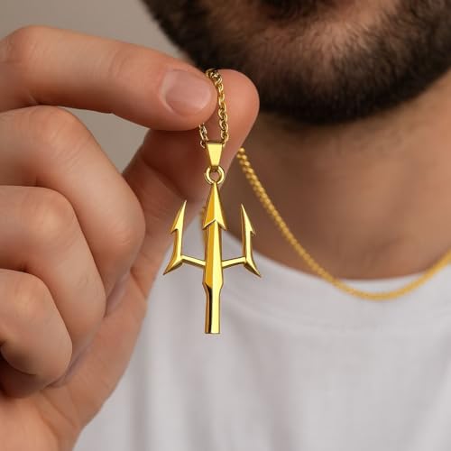 Poseidon Trident Pendant Gold,925 Sterling Silver Poseidon Trident Necklace, Greek God Necklace, Trident Pendant2