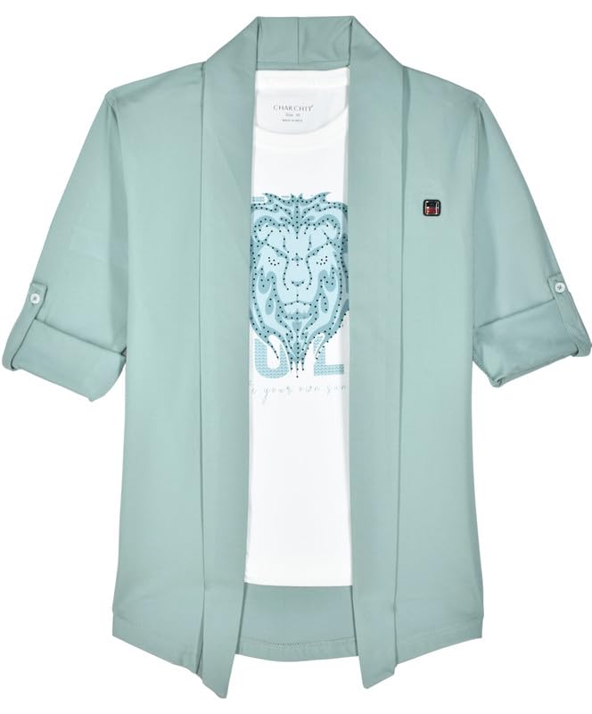 Image of Boys Full Sleeves Solid Shrug and T-Shirt