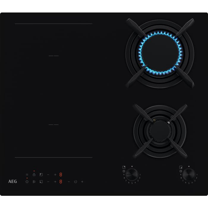 AEG CN071436DH - Placa de cocción de gas / inducción mixta, cristal negro, 60 cm,...