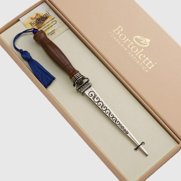 Wood Handle Letter Opener Paper Cutting Knife for Envelopes with Vintage Detail 7” Long-Made in Italy-BOTAG02