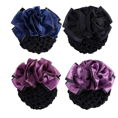 Pokinge 4PCS Women Hair Bun Cover Net Elegant Floral Hair Clip miniatura 1